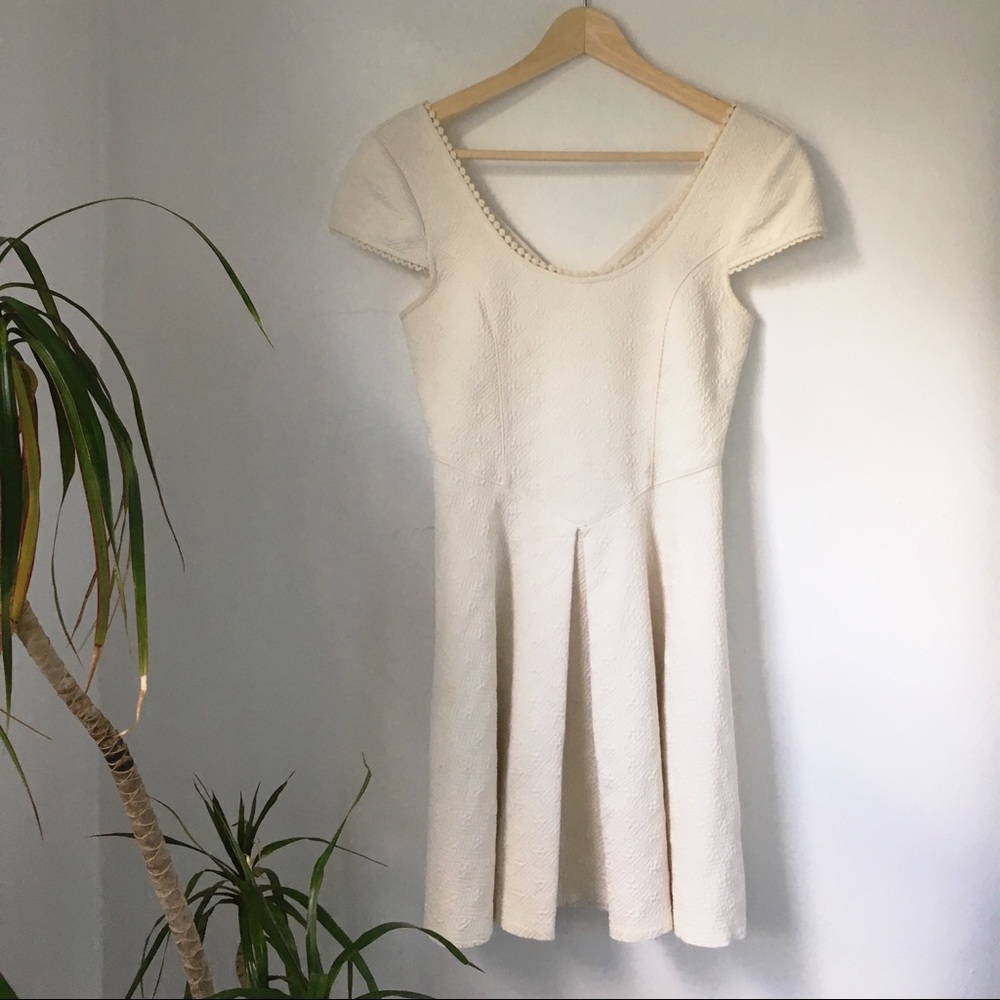 Free People Textured Cream Fit and Flare Dress